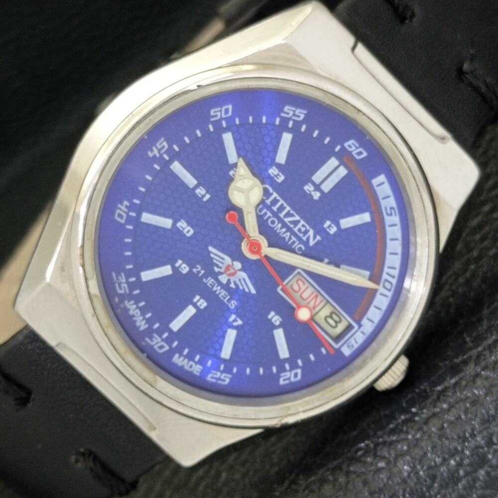 Vintage 1972 Citizen Automatic Mens Silver Watch W/daydate & Blue accents